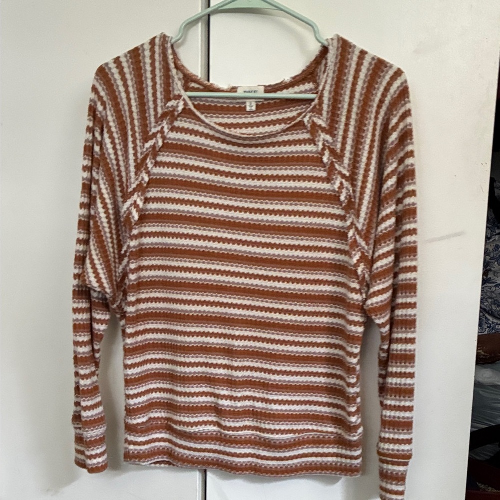 BKE Brown and White Striped Knit Top
